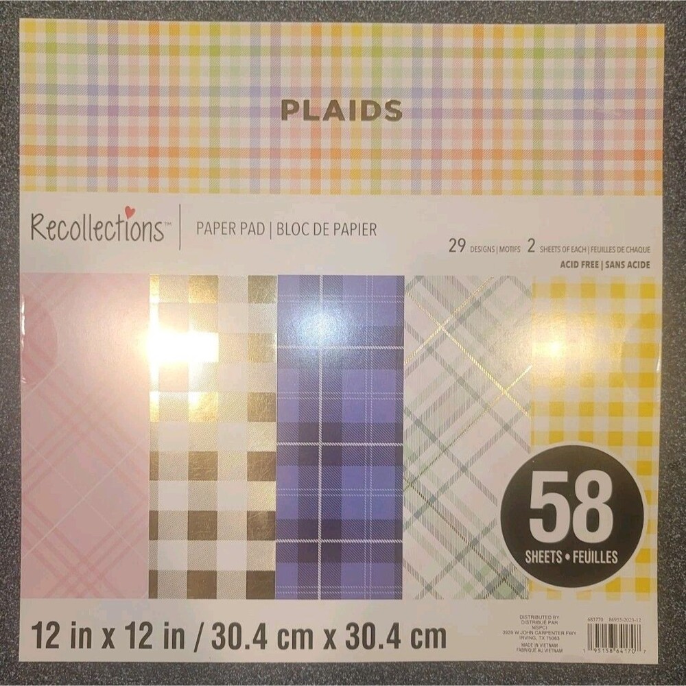 Recollections Plaids Design Paper Pad , 12"x 12", 58 Sheet, 29 Designs